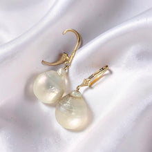 Load image into Gallery viewer, Solid 14k Yellow Gold Leverback Baroque White Pearl Dangle Earrings