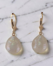 Load image into Gallery viewer, Solid 14k Yellow Gold Leverback Baroque White Pearl Dangle Earrings