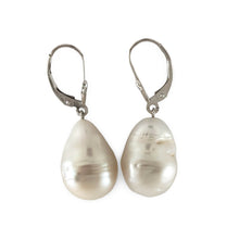 Load image into Gallery viewer, Solid 14k White Gold Leverback Baroque White Pearl Dangle Earrings (Larger)