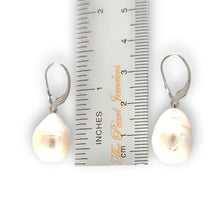 Load image into Gallery viewer, Solid 14k White Gold Leverback Baroque White Pearl Dangle Earrings (Larger)