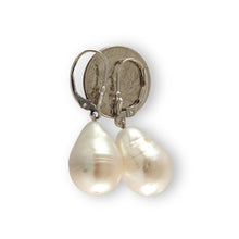 Load image into Gallery viewer, Solid 14k White Gold Leverback Baroque White Pearl Dangle Earrings (Larger)
