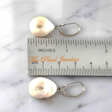 Load image into Gallery viewer, Solid 14k White Gold Leverback Baroque White Pearl Dangle Earrings (Larger)