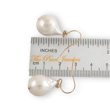 Load image into Gallery viewer, Solid 14k Yellow Gold Fish Hook Baroque White Pearl Dangle Earrings
