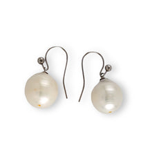 Load image into Gallery viewer, Solid 14k White Gold Fish Hook Baroque White Pearl Dangle Earrings