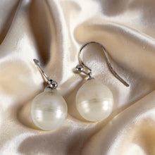 Load image into Gallery viewer, Solid 14k White Gold Fish Hook Baroque White Pearl Dangle Earrings