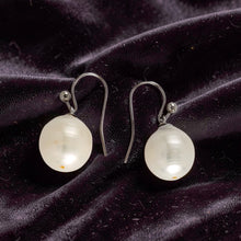 Load image into Gallery viewer, Solid 14k White Gold Fish Hook Baroque White Pearl Dangle Earrings