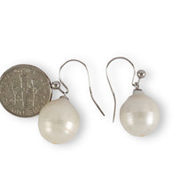 Load image into Gallery viewer, Solid 14k White Gold Fish Hook Baroque White Pearl Dangle Earrings