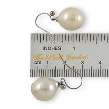 Load image into Gallery viewer, Solid 14k White Gold Fish Hook Baroque White Pearl Dangle Earrings