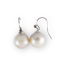 Load image into Gallery viewer, Solid 14k White Gold Fish Hook Baroque White Pearl Dangle Earrings