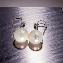 Load image into Gallery viewer, Solid 14k White Gold Fish Hook Baroque White Pearl Dangle Earrings