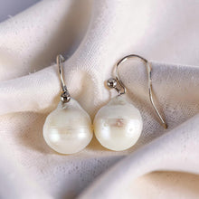 Load image into Gallery viewer, Solid 14k White Gold Fish Hook Baroque White Pearl Dangle Earrings