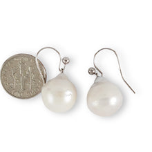 Load image into Gallery viewer, Solid 14k White Gold Fish Hook Baroque White Pearl Dangle Earrings