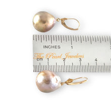 Load image into Gallery viewer, Solid 14k Yellow Gold Leverback Baroque Lavender Pearl Dangle Earrings