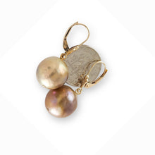 Load image into Gallery viewer, Solid 14k Yellow Gold Leverback Baroque Lavender Pearl Dangle Earrings (Petite)
