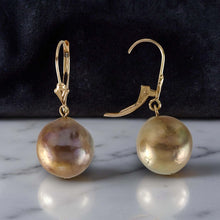 Load image into Gallery viewer, Solid 14k Yellow Gold Leverback Baroque Lavender Pearl Dangle Earrings (Petite)