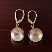 Load image into Gallery viewer, Solid 14k Yellow Gold Leverback Baroque Lavender Pearl Dangle Earrings (Petite)