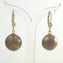 Load image into Gallery viewer, 1060022B 14KT GOLD LEVERBACK GENUINE LAVENDER PEARLS DANGLE EARRINGS