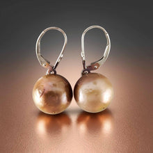 Load image into Gallery viewer, Solid 14k White Gold Leverback Baroque Mocha Pearl Dangle Earrings