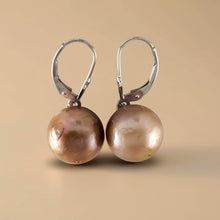 Load image into Gallery viewer, Solid 14k White Gold Leverback Baroque Mocha Pearl Dangle Earrings