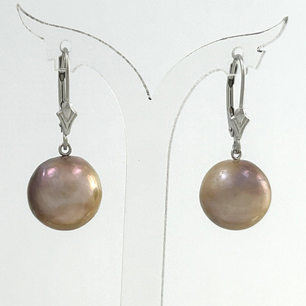 1060027 14KT GOLD LEVERBACK GENUINE BAROQUE MOCHA PEARLS DANGLE EARRINGS