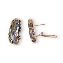 Load image into Gallery viewer, Solid 14k Yellow Gold Omega Clip Diamond &amp; Black Biwa Pearl Earrings