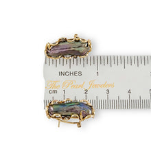 Load image into Gallery viewer, Solid 14k Yellow Gold Omega Clip Diamond &amp; Black Biwa Pearl Earrings