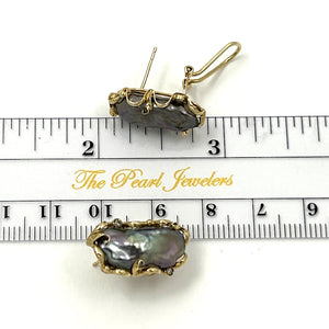 1099009 14K  GOLD OMEGA CLIP DIAMOND BLACK BIWA PEARL EARRINGS