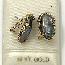 Load image into Gallery viewer, 1099009 14K  GOLD OMEGA CLIP DIAMOND BLACK BIWA PEARL EARRINGS