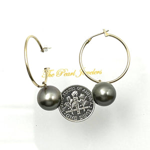 Black Tahitian Pearl Hoop Earrings – 14k Yellow Gold