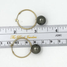 Load image into Gallery viewer, Black Tahitian Pearl Hoop Earrings – 14k Yellow Gold