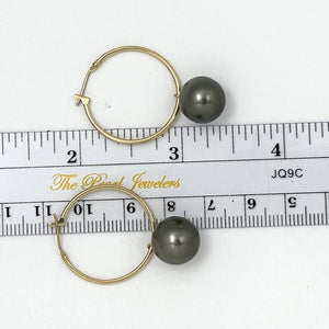 Black Tahitian Pearl Hoop Earrings – 14k Yellow Gold