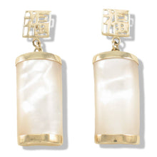 Load image into Gallery viewer, 14K Yellow Gold Good Fortune Dangle White Mother of Pearl Earrings