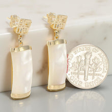 Load image into Gallery viewer, 14K Yellow Gold Good Fortune Dangle White Mother of Pearl Earrings
