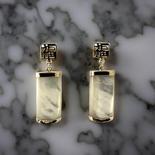 Load image into Gallery viewer, 14K Yellow Gold Good Fortune Dangle White Mother of Pearl Earrings