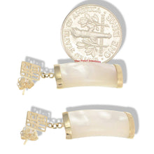 Load image into Gallery viewer, 14K Yellow Gold Good Fortune Dangle White Mother of Pearl Earrings