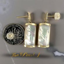 Load image into Gallery viewer, 14K Yellow Gold Good Fortune Dangle White Mother of Pearl Earrings