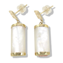 Load image into Gallery viewer, 14K Yellow Gold Good Fortune Dangle White Mother of Pearl Earrings
