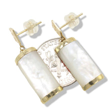 Load image into Gallery viewer, 14K Yellow Gold Good Fortune Dangle White Mother of Pearl Earrings