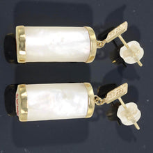 Load image into Gallery viewer, 14K Yellow Gold Good Fortune Dangle White Mother of Pearl Earrings