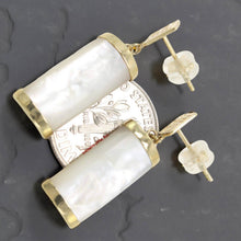 Load image into Gallery viewer, 14K Yellow Gold Good Fortune Dangle White Mother of Pearl Earrings