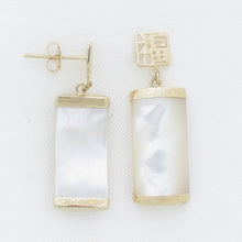 Load image into Gallery viewer, 1100020-14k-Yellow-Gold-GOOD-FORTUNE-White-Mother-of-Pearl-Earrings