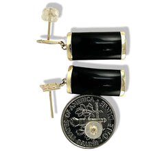 Load image into Gallery viewer, 14K Yellow Gold Good Fortune Dangle Black Onyx Earrings