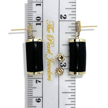 Load image into Gallery viewer, 14K Yellow Gold Good Fortune Dangle Black Onyx Earrings