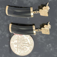 Load image into Gallery viewer, 14K Yellow Gold Good Fortune Dangle Black Onyx Earrings