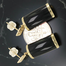 Load image into Gallery viewer, 14K Yellow Gold Good Fortune Dangle Black Onyx Earrings
