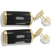 Load image into Gallery viewer, 14K Yellow Gold Good Fortune Dangle Black Onyx Earrings