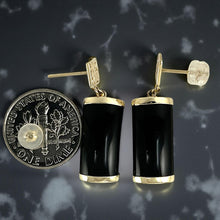 Load image into Gallery viewer, 14K Yellow Gold Good Fortune Dangle Black Onyx Earrings