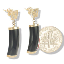 Load image into Gallery viewer, 14K Yellow Gold Good Fortune Dangle Black Onyx Earrings