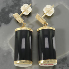 Load image into Gallery viewer, 14K Yellow Gold Good Fortune Dangle Black Onyx Earrings