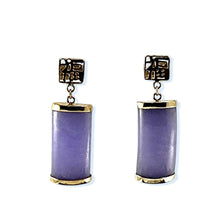 Load image into Gallery viewer, 14K Yellow Gold Good Fortune Dangle Lavender Jade Earrings